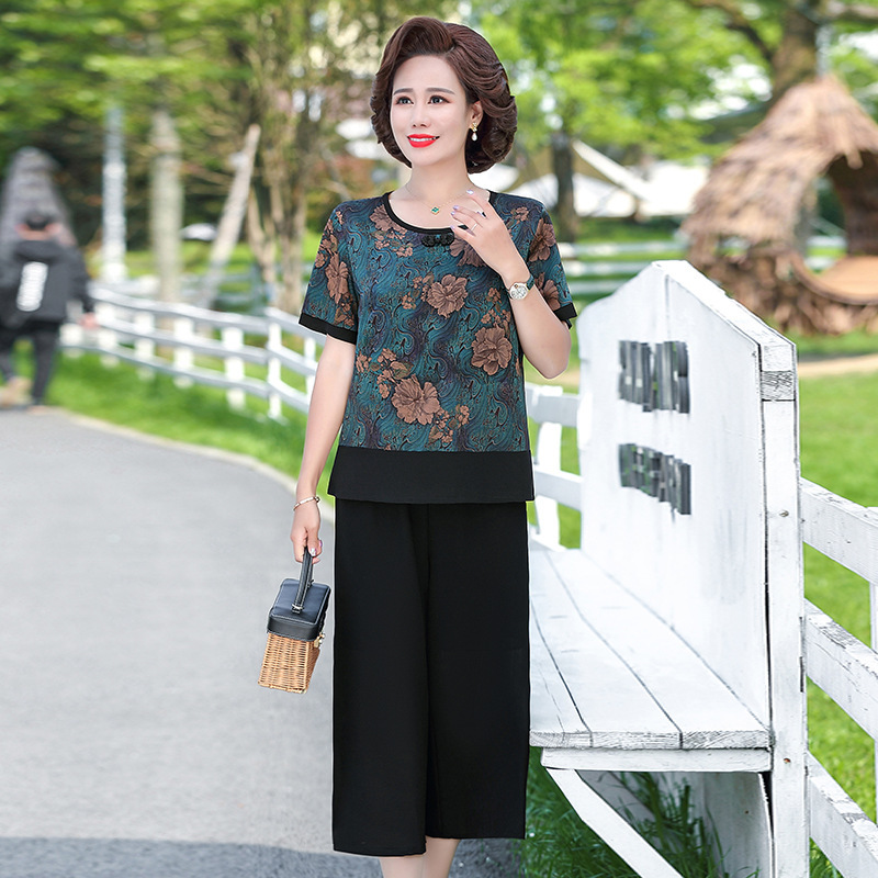 中年妈妈春秋装休闲套装秋季2025新款中老年女春秋休闲两件套印花|undefined