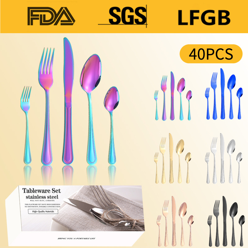 Productos transfronterizos de Amazon cubiertos de acero inoxidable 20 / 30 piezas de cuchillos y tenedores de cubiertos de comida occidental 5 piezas principales