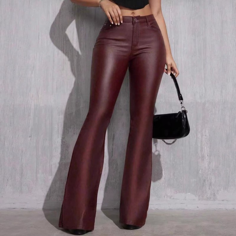 2026 New High-Waisted Pu Leather Pants for Women, Flared Pants, Slim Fit, European and American Style Casual Long Pants, Cross-Border 2026 New High-Waisted Pu Leather Pants for Women, Flared Pants, Slim Fit, European and American Style Casual Long Pants, Cross-Border
