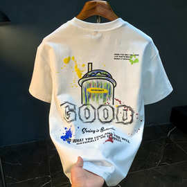 跨境现货童T恤童新款宽松短袖圆领T恤中大童街头涂鸦潮流印花上衣