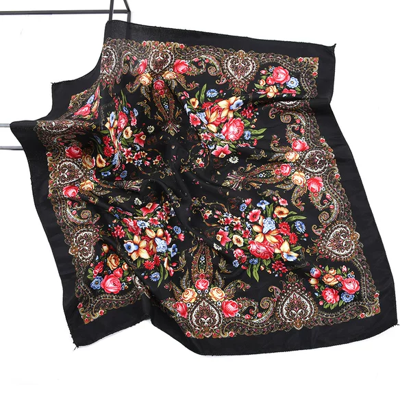 2024 New printed scarf Russian Xinjiang artificial cotton square scarf ethnic style dustproof warm scarf