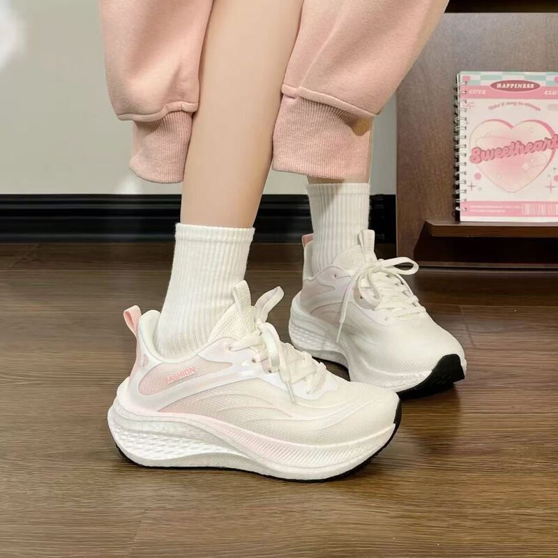 Lightweight High School Entrance Exam Popcorn-Style Mesh Breathable Running Shoes Shock-Absorbing Ultra-Light Running Shoes Racing Sports Shoes for Women