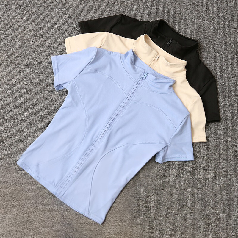 Quick-Drying Running Tight Sports T-Shirt Top Stand-Up Collar Zipper Pilates Yoga Wear Women's Cycling Short-Sleeved Jacket