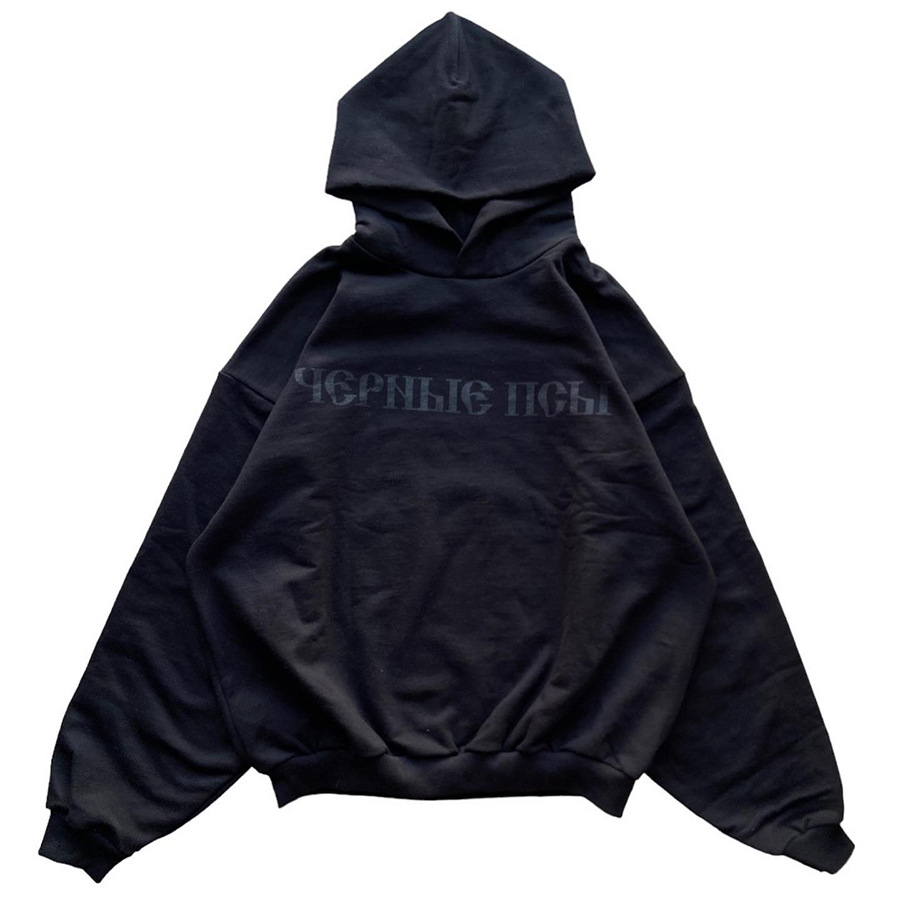 YZ GOSHA BLACK DOGS HOODIE perros negros logotipo ruso letra impresa sudadera con sombrero