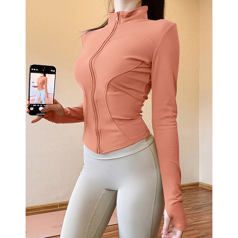 Fitness Jacket With Stand-up Collar And Zipper For Women_voghion.com
