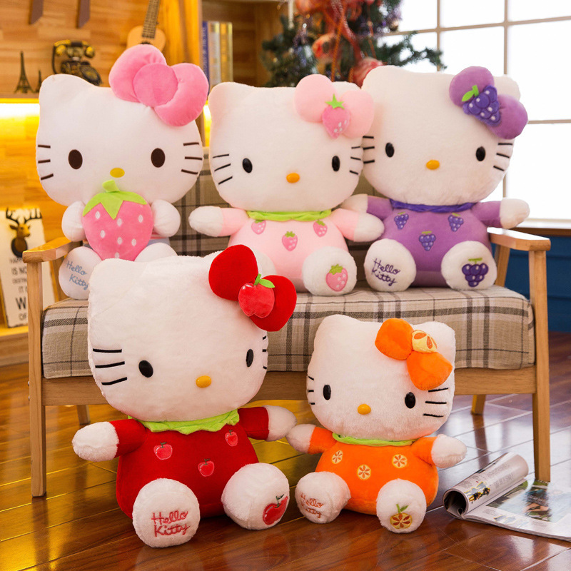 Creative Cartoon Fruit Kt Cat Doll Holding Strawberry, Cute Plush Toy for Girls, Wholesale Gift Creative Cartoon Fruit Kt Cat Doll Holding Strawberry, Cute Plush Toy for Girls, Wholesale Gift