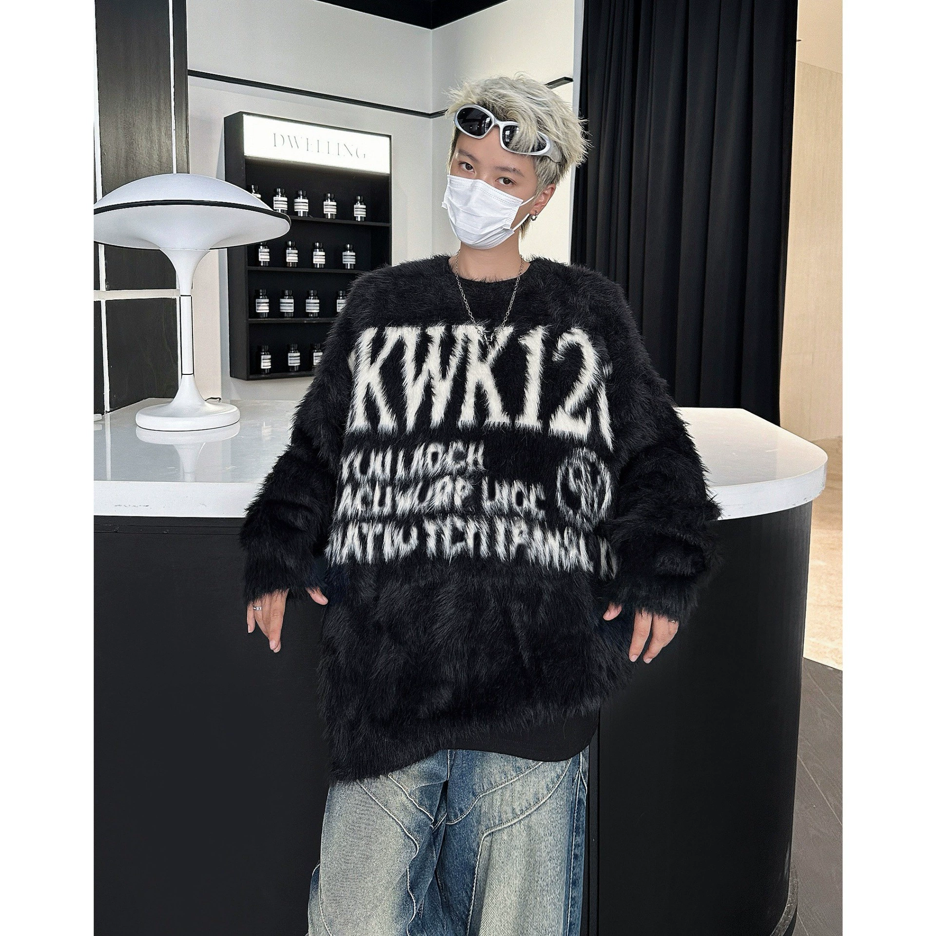 Американский алфавит жаккардовый ленивый мягкий клейкий свитер прилив осенью и зимой уличная дикая пара с вязаным свитером с круглым вырезом