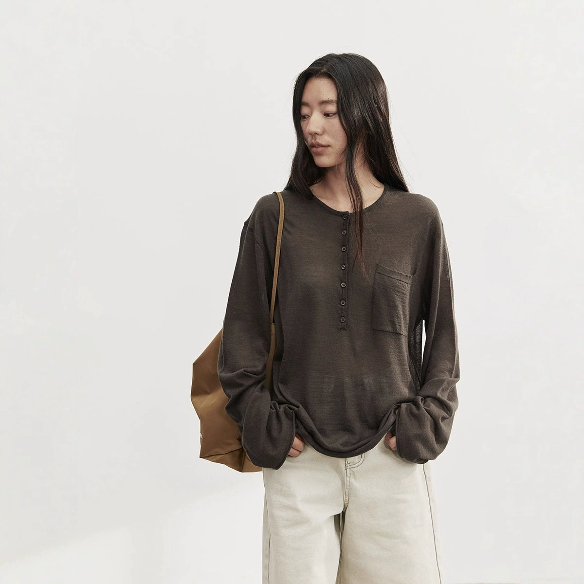Love and Nancy Thirteen Lines 2025 Autumn Half-cardigan Solid Color Loose Lazy Feeling Pullover Wool Sweater Women 02654