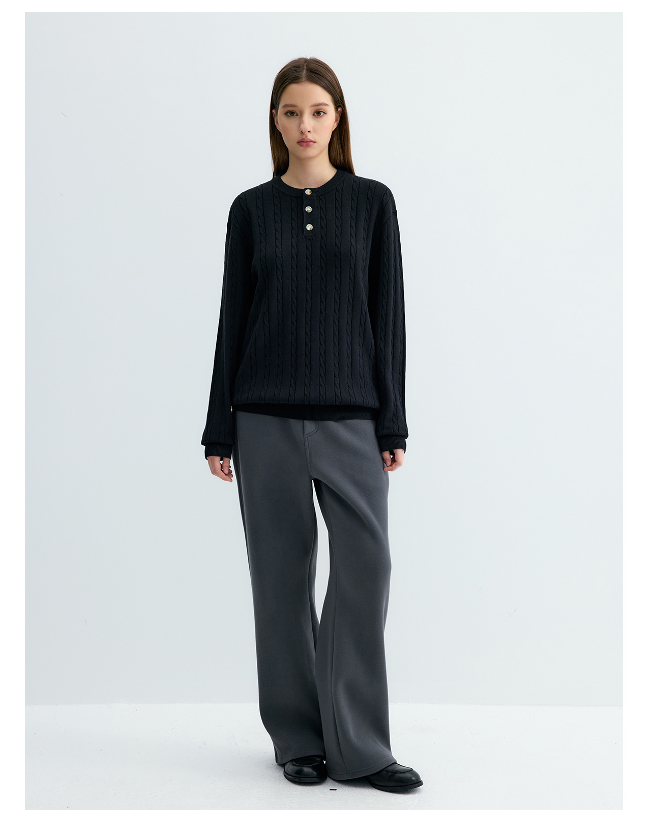 UNF Cable-Knit Henley Sweater