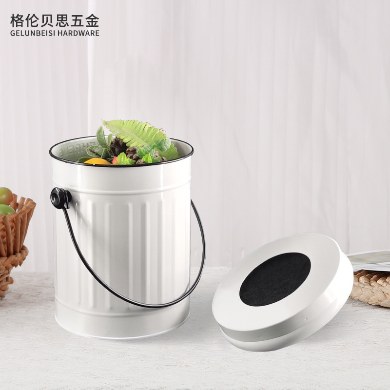 Iron storage bucket kitchen countertop trash can compost tank vegetable leaf eggshell collection tank storage storage tank