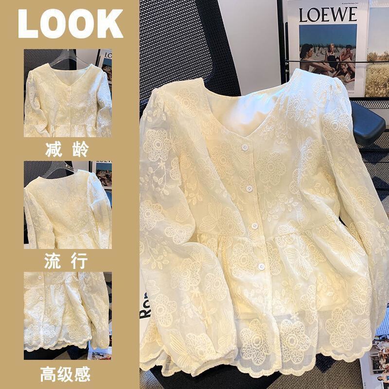 2023 Early Spring Large Size Design Sense Lace Shirt Women's New Arrival Collar Fashionable Flesh Covering Inner Top for Women