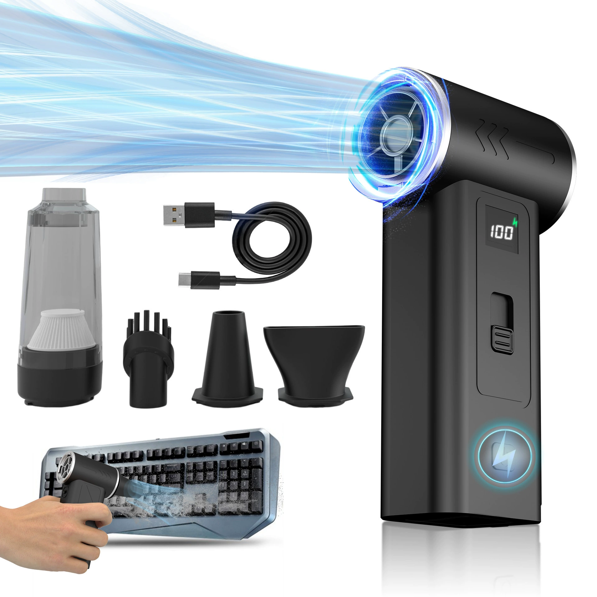 Трансграничный мощный турбовентилятор, мощный пылесос, пылесос, выдув и всасывание, интегрированный цифровой дисплей, бесступенчатая регулировка скорости, электроинструмент