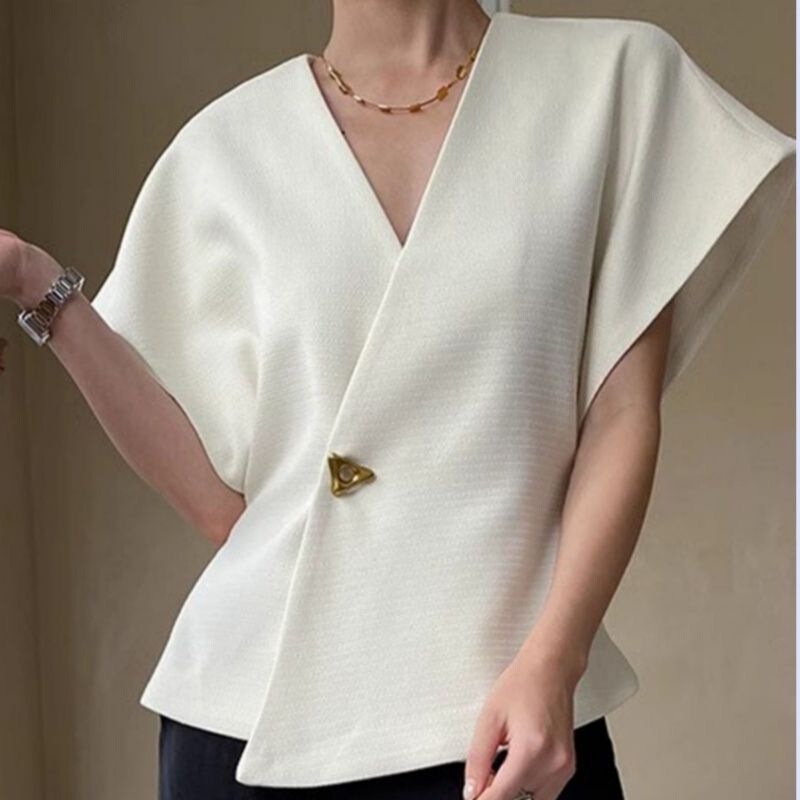French Temperament Asymmetric Suit Shoulder Sleeve Vest Vest Design Sense One Button Tight Waist Slimming Fashion Top