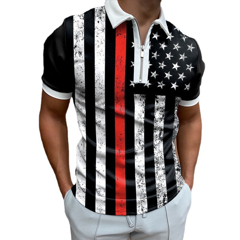 Camiseta Polo Casual de Manga Corta con Cuello Polo, Estilo Europeo y Americano, a Rayas Caqui, en Existencia, Popular en Europa y América