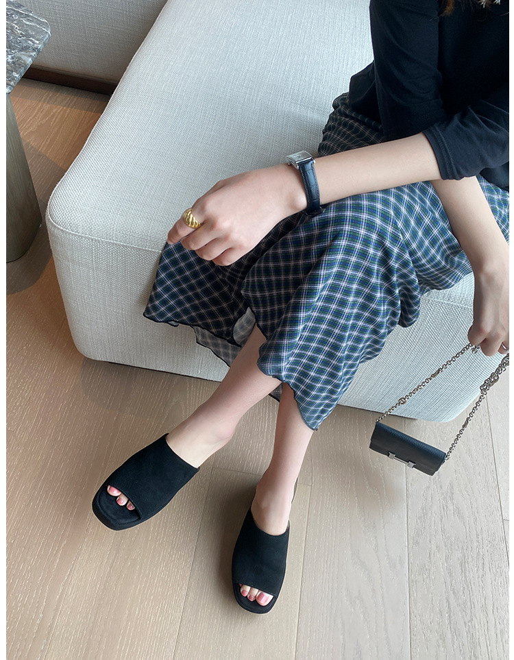 Dép sandal nữ đế xuồng da lộn gót siêu cao 11cm quai ngang hở mũi — Màu nâu, Màu đen chi tiết 18