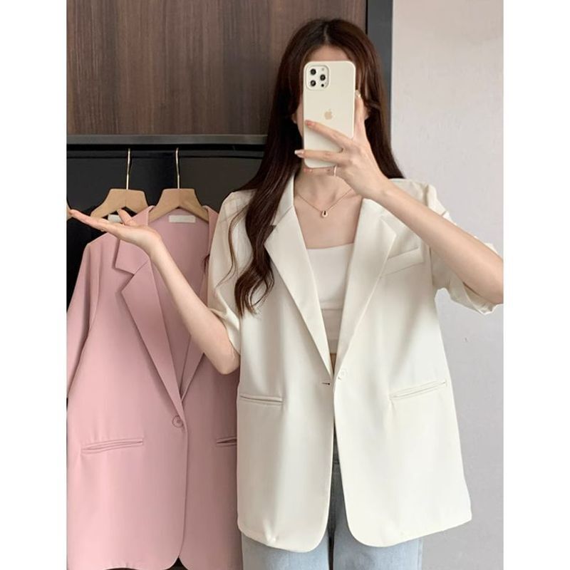 Thin suit jacket for women, 2026 summer new Korean style, casual loose fit, petite size, versatile short-sleeved top Thin suit jacket for women, 2026 summer new Korean style, casual loose fit, petite size, versatile short-sleeved top