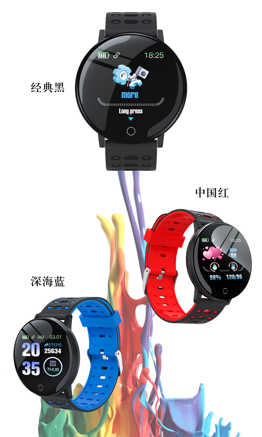 NFC access Control 119plus smart bracelet, step count, heart rate, blood pressure, blood oxygen, sleep monitoring, sports waterproof bracelet undefined