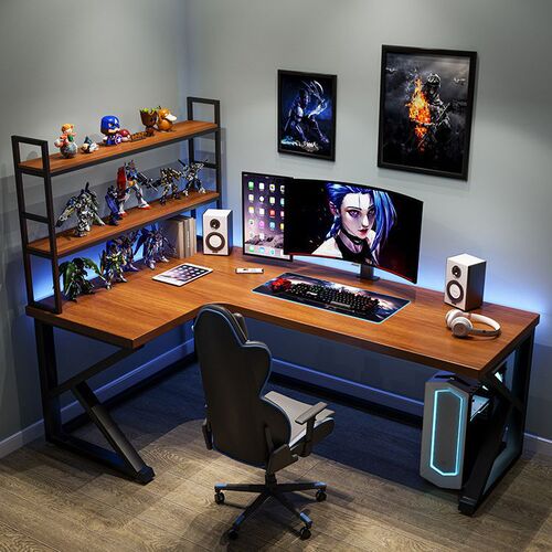 Solid wood corner computer desk desktop home office desk bedroom corner e-sports table L-shaped double desk writing table