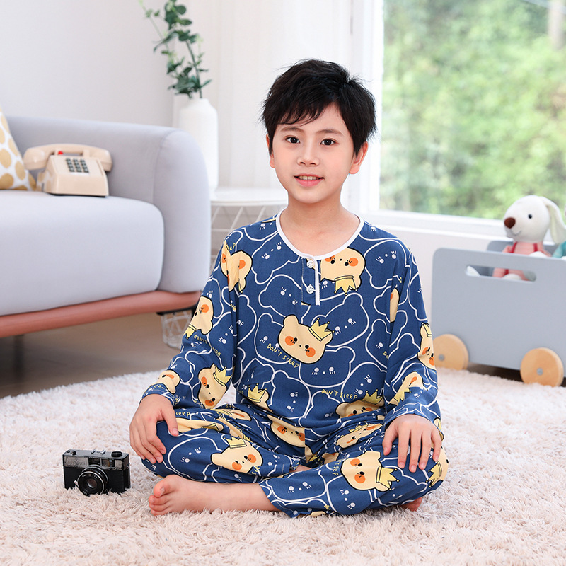 2022 Children's Clothing Children's Cotton Silk Pajamas Boys and Girls Long Sleeve Thin Cotton Silk Home Clothes Summer Baby Suit