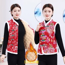 新款马甲东北大花民族唐装马夹棉袄加厚盘扣坎肩加绒女装保暖背心