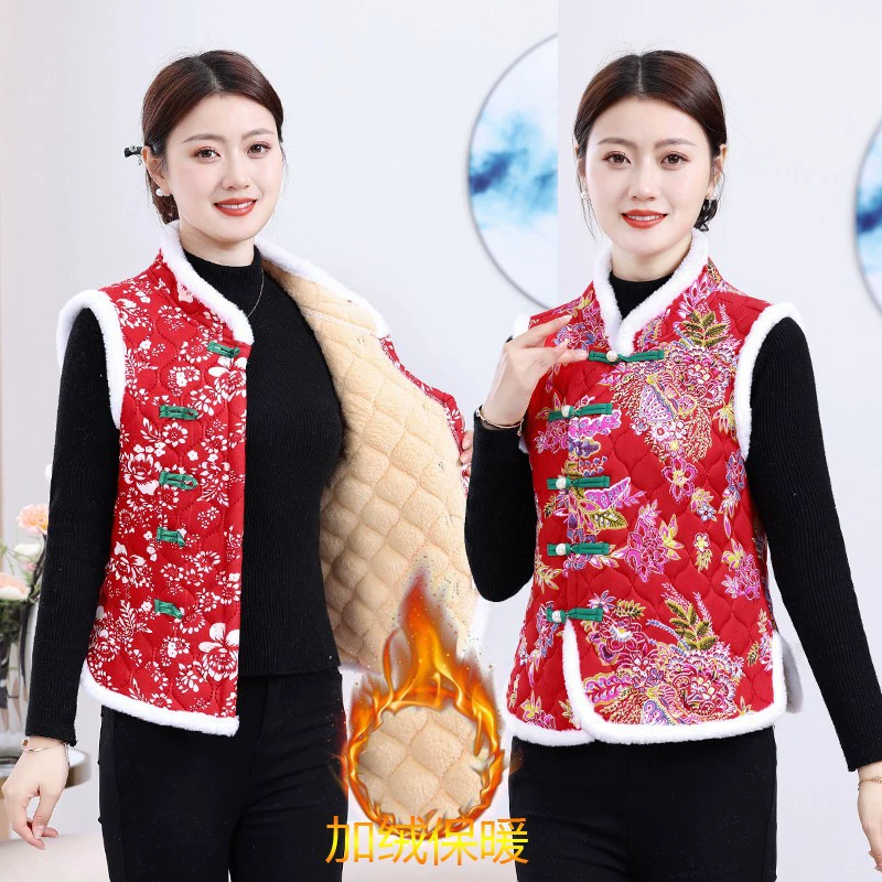 Новый жилет северо-восточный большой цветок этническая танская одежда конюшни хлопковая куртка утолщенные пуговицы и бархатные женские теплые жилеты