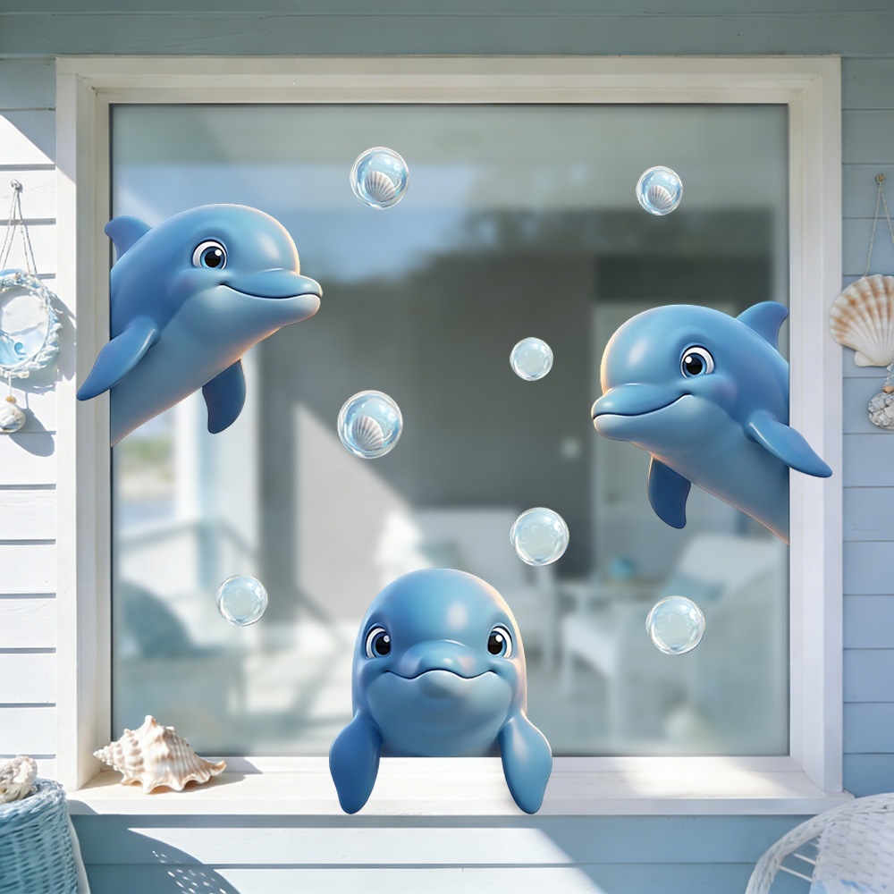 Nuevos productos de verano transfronterizos de la serie oceánica de pegatinas de vidrio transparente estática sirena tortuga flamenco pegatinas estáticas image 3