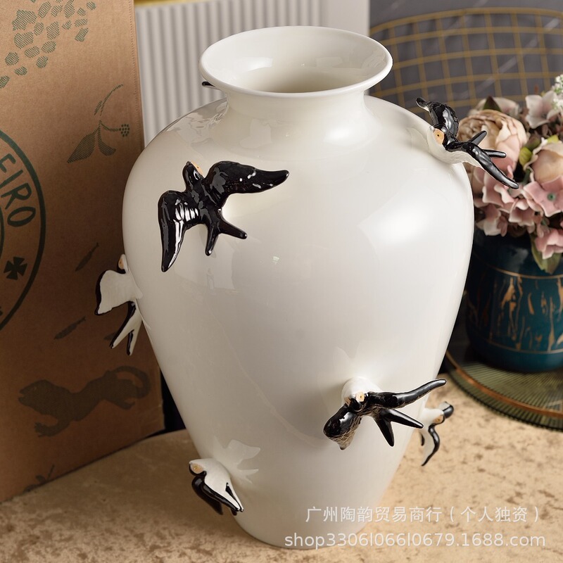 Portuguese Bp Swallow Tableware Soup Bowl Artistic Creative Flower Arrangement Flying Swallow Vase Light Luxury Home Decoration Porcelain Ornament