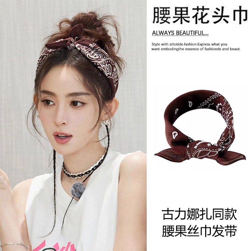 European and American Hip-Hop Style Women's 50cm Cotton and Linen Small Square Scarf, New Niche Personality Paisley Print Headscarf, Waist Scarf, Scarf