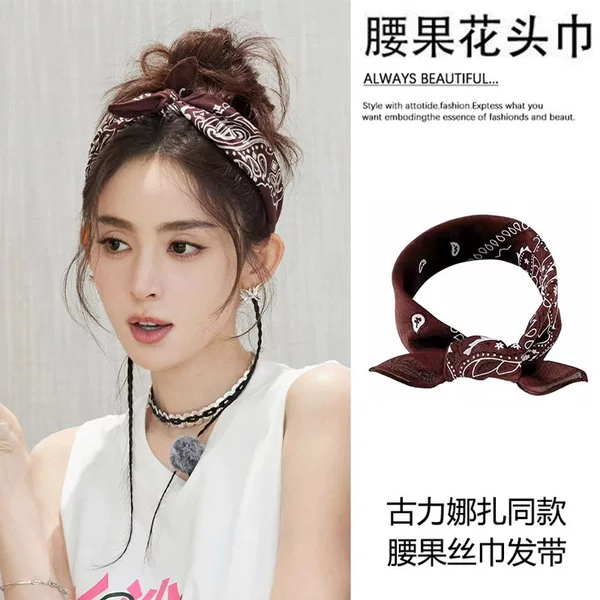 European and American Hip-Hop Style Women's 50cm Cotton and Linen Small Square Scarf, New Niche Personality Paisley Print Headscarf, Waist Scarf, Scarf