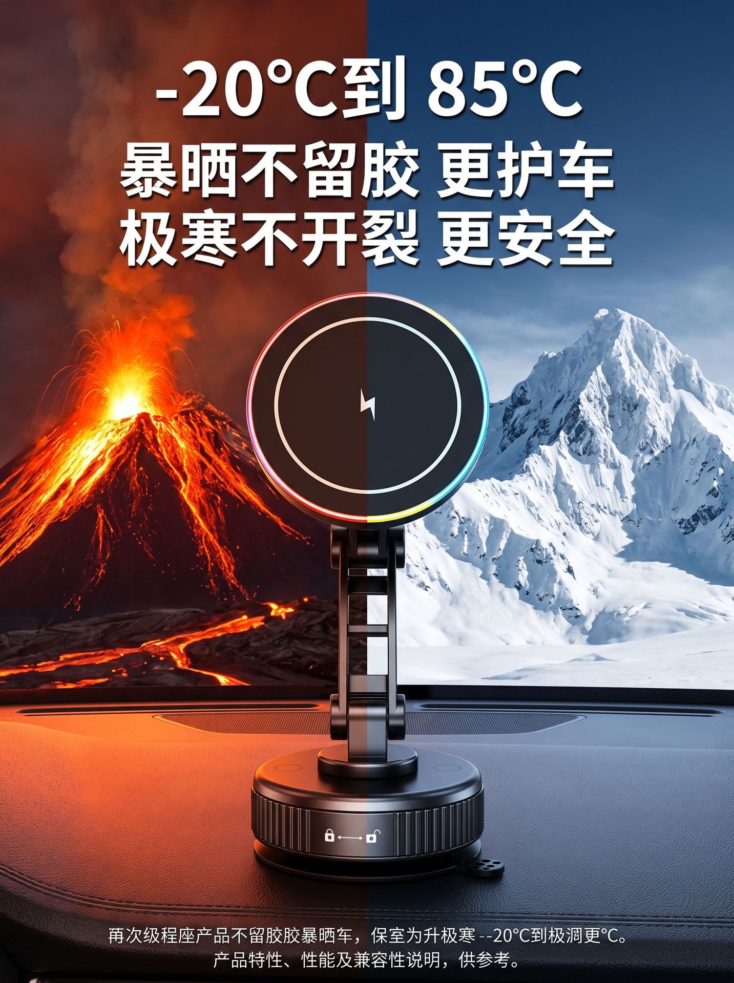 Cross-Border Vacuum Adsorption 15W Wireless Fast Charging Car Mount, Anti-Shake Extended Arm Foldable Magnetic Car Phone Holder