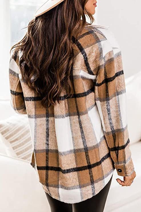 Women's Clothing Plaid Shirt American Style Long Sleeved Collared Loose Fit Mid Length Coat For Autumn Winter_ecoleips.com