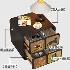中古风床头柜主卧复古风设计感小众中古实木床边柜创意黑色收纳柜