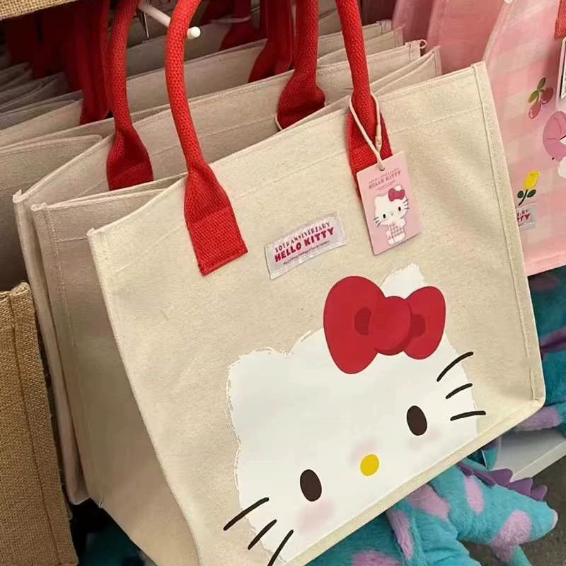 Sanrio HelloKitty та же 2024 новая мультяшная сумка холст с принтом Hello Kitty женская сумка для покупок