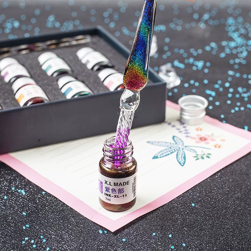 Стеклянная ручка красивая ручка, древняя перо в стиле фея