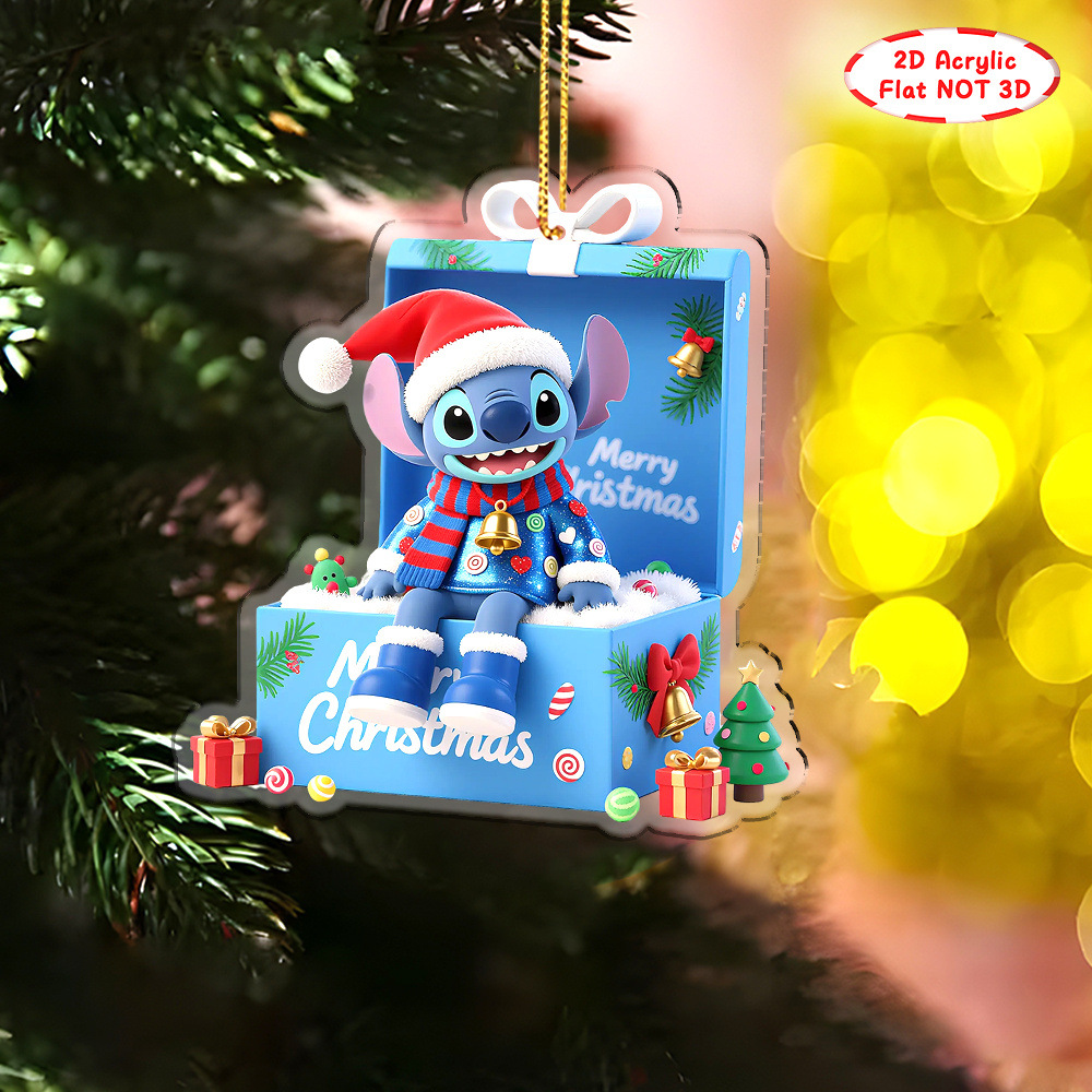 Nuevos productos transfronterizos adorables de Navidad Stitch decoración colgante acrílico plano 2D para regalos de Navidad colgante