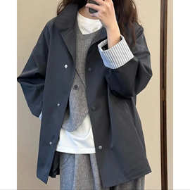 新品通勤风衣外套女春秋款新款中长款新品感韩系休闲有吊牌