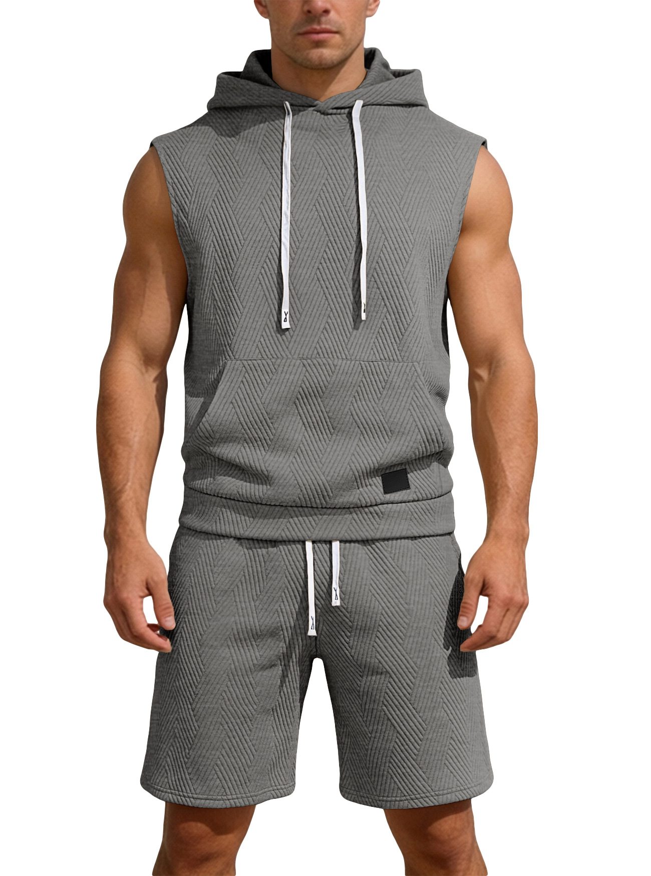 Nuevo transfronterizo de Europa y América de verano sin mangas chaleco de hombro holgado hombre deportivo casualizado chaleco con capuchón suit
