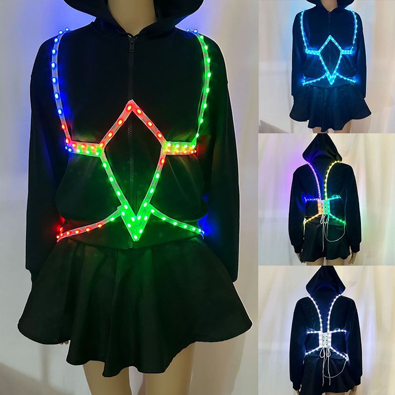 LED ilusionado color flujo de agua luminosa correa de fiesta escenario ropa de rendimiento Bluetooth control remoto LED luminoso chica caliente usar accesorios