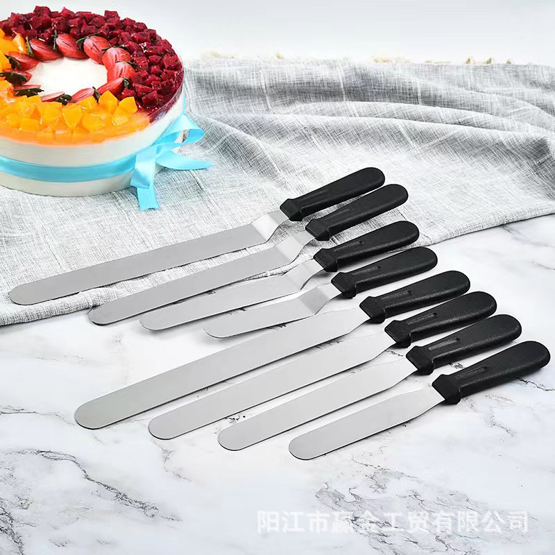 Plastic handle stainless steel cream cake spatula 6 inch 8 inch 10 inch 12 inch straight kiss curve kiss baking tool