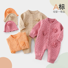 韩版秋冬新款婴儿宝宝连体衣女童针织毛衣带帽连身哈衣爬服潮出口