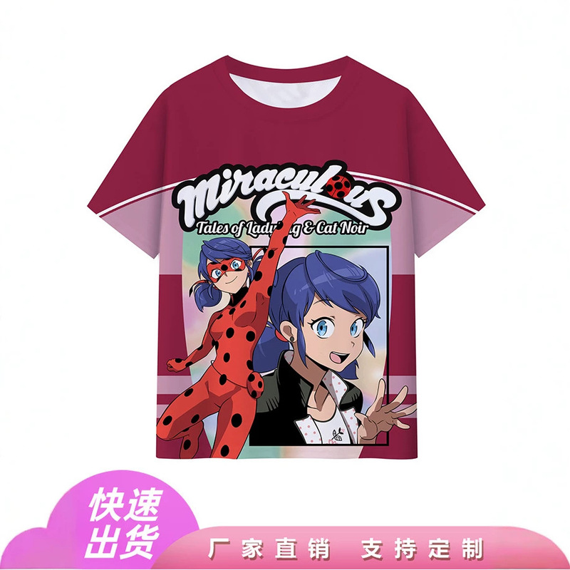 Miraculous Ladybug Short-Sleeve Anime T-Shirt with 3D Digital Print Miraculous Ladybug Short-Sleeve Anime T-Shirt with 3D Digital Print
