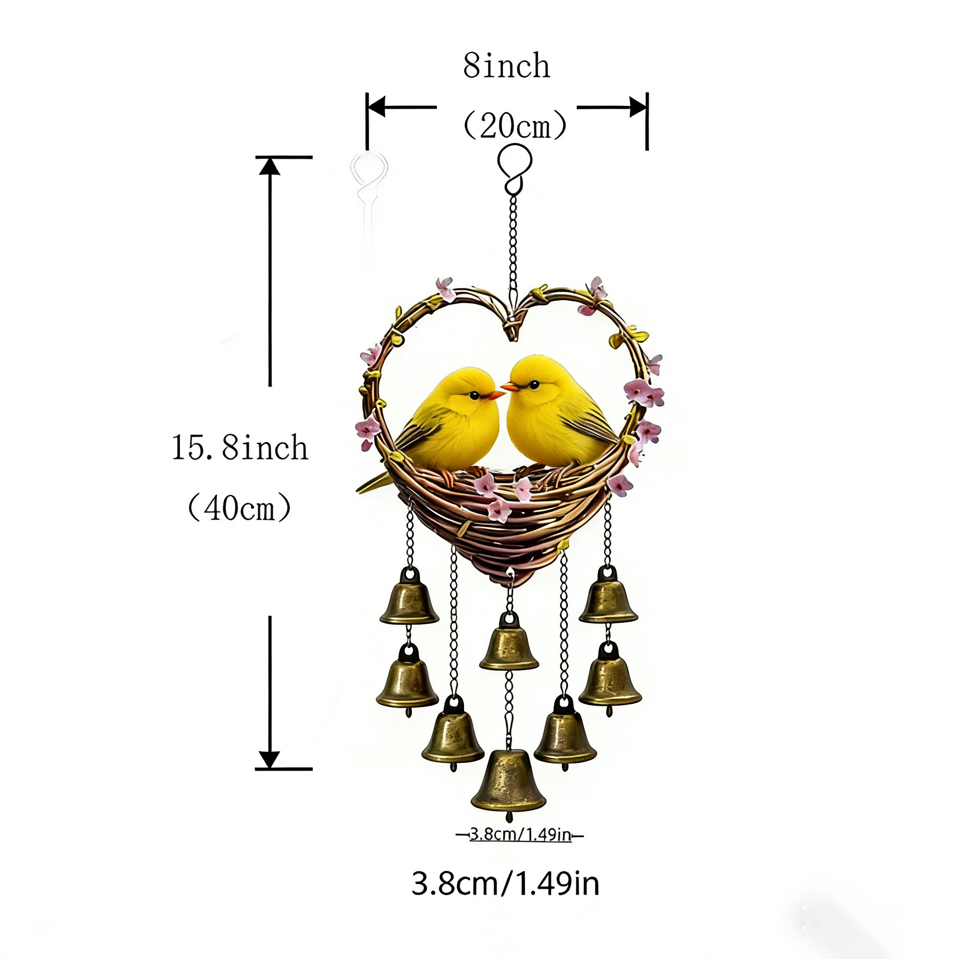 Colgante acrílico 2d plano amor colgante campana de viento con mariposa decoración cadena, adecuado para el hogar y el jardín