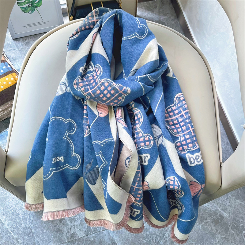 Nuove sciarpe autunno inverno, dolce fascia da collo con orsetto dei cartoni animati e carina ragazza, tendenza scialle caldo per studenti_voghion.com