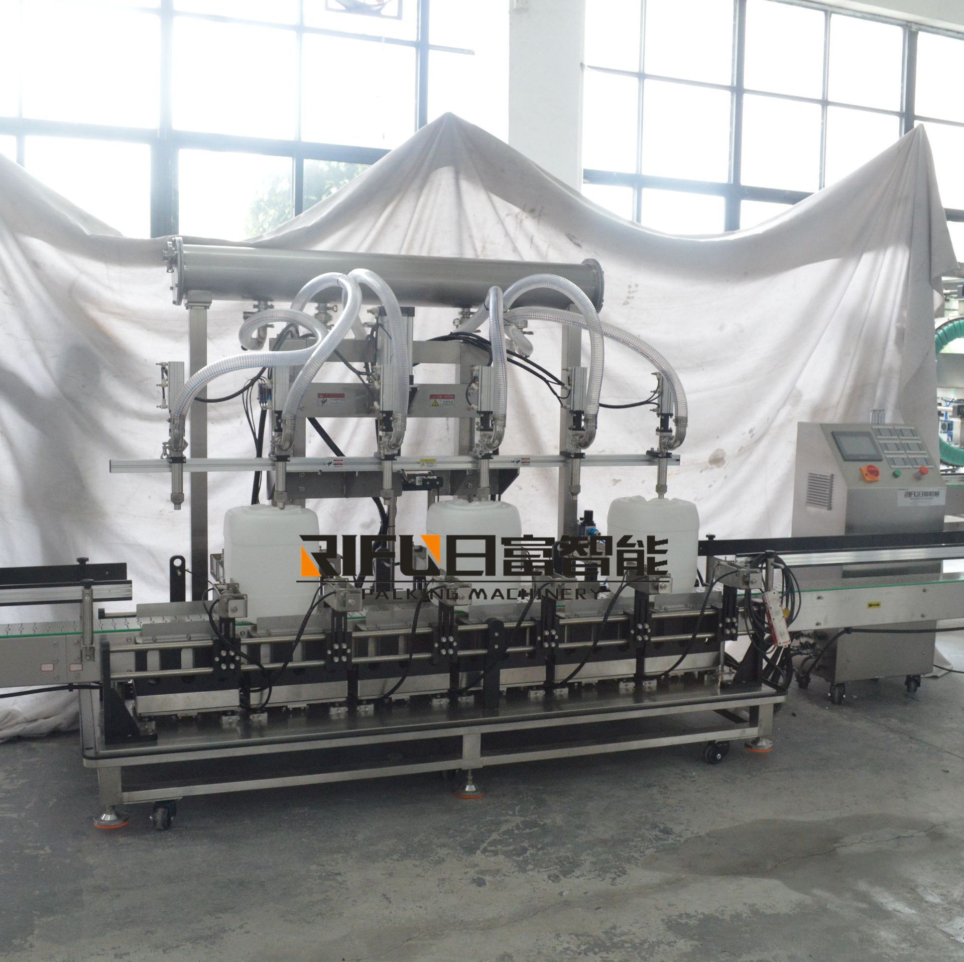 厂家 六头自流大桶称重灌装机 桶装油墨墨水消毒液灌装机线