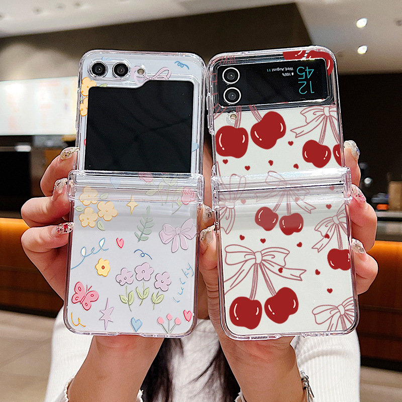 卖热热适用三星ZFLIP6樱桃折叠屏 Zflip5 Zflip7 卡通花朵三件套