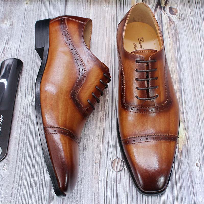 Leather shoes men's business casual genuine leather shoes foreign trade cross-border three-joint handmade Oxford shoes carved brogue men's shoes