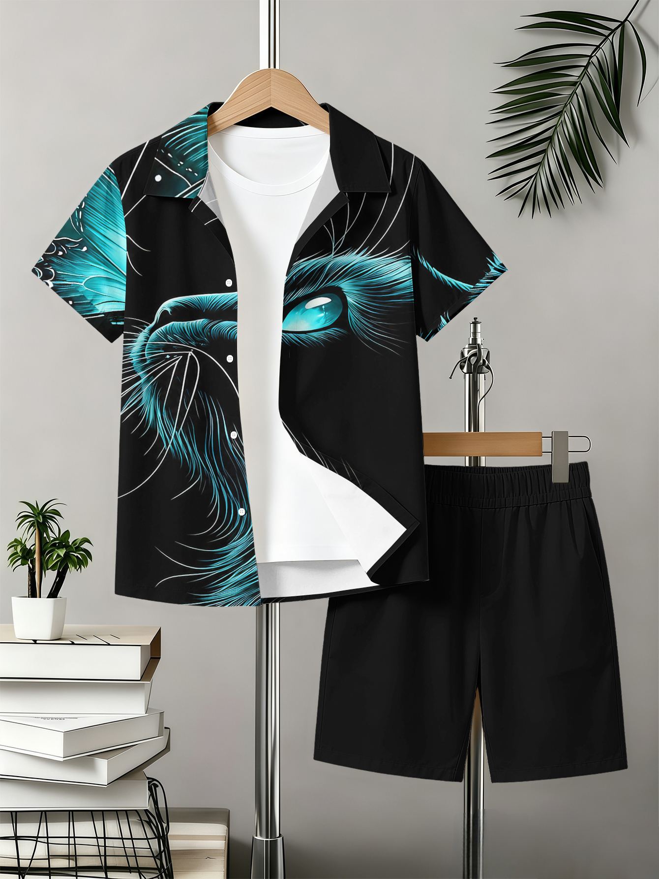 Boys Collared Shirt And Shorts Set With 3d Pattern Print_voghion.com