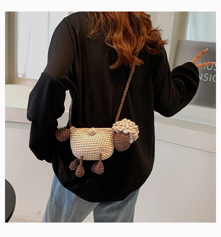 Handgehaakte schoudertas van wol met schaap motief voor dames_voghion.com