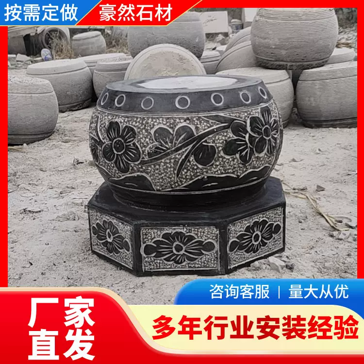 青石柱墩底座石墩子垫基石柱脚石雕柱皮圆墩空心石柱础柱顶石庭院