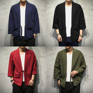 Chinese Style Retro Summer Thin Men's Fashionable Hanfu Cardigan Coat Japanese Style Antique Seven-point Sleeve Kimono Robe